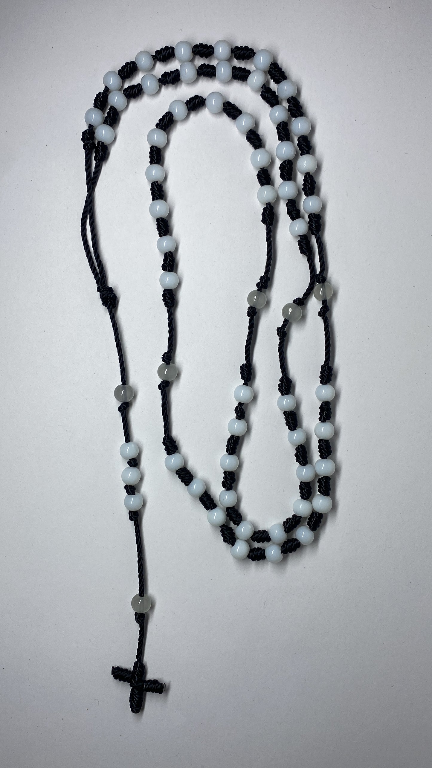 Black and White Bead Rosary Necklace